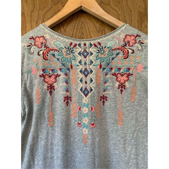 Johnny Was Tua Embroidered Knit Drape Top Grey‎ Size S - Picture 7 of 12